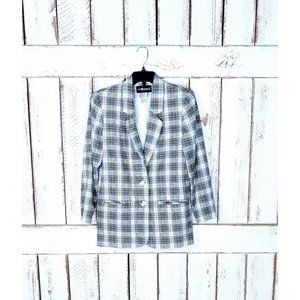 Vintage Sag Harbor Tartan plaid linen rayon blazer jacket